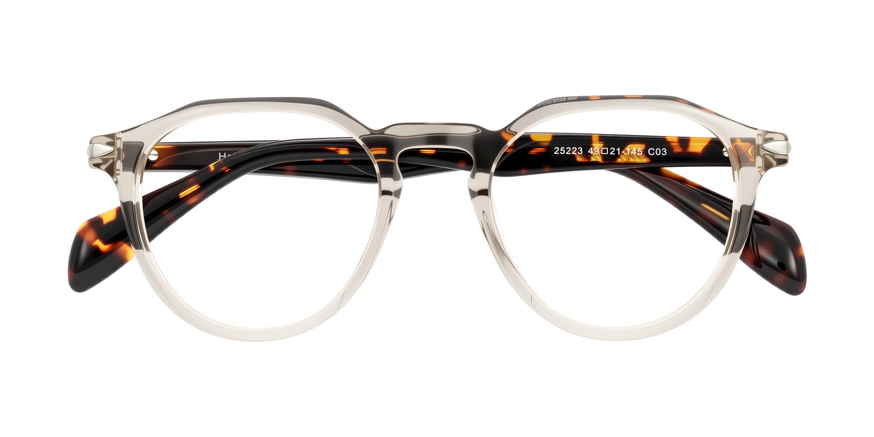 Folded Front of Hakim in Champagne/Tortoise with Clear Eyeglass Lenses
