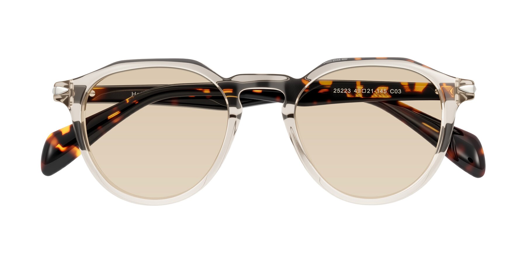 Folded Front of Hakim in Champagne/Tortoise with Light Brown Tinted Lenses