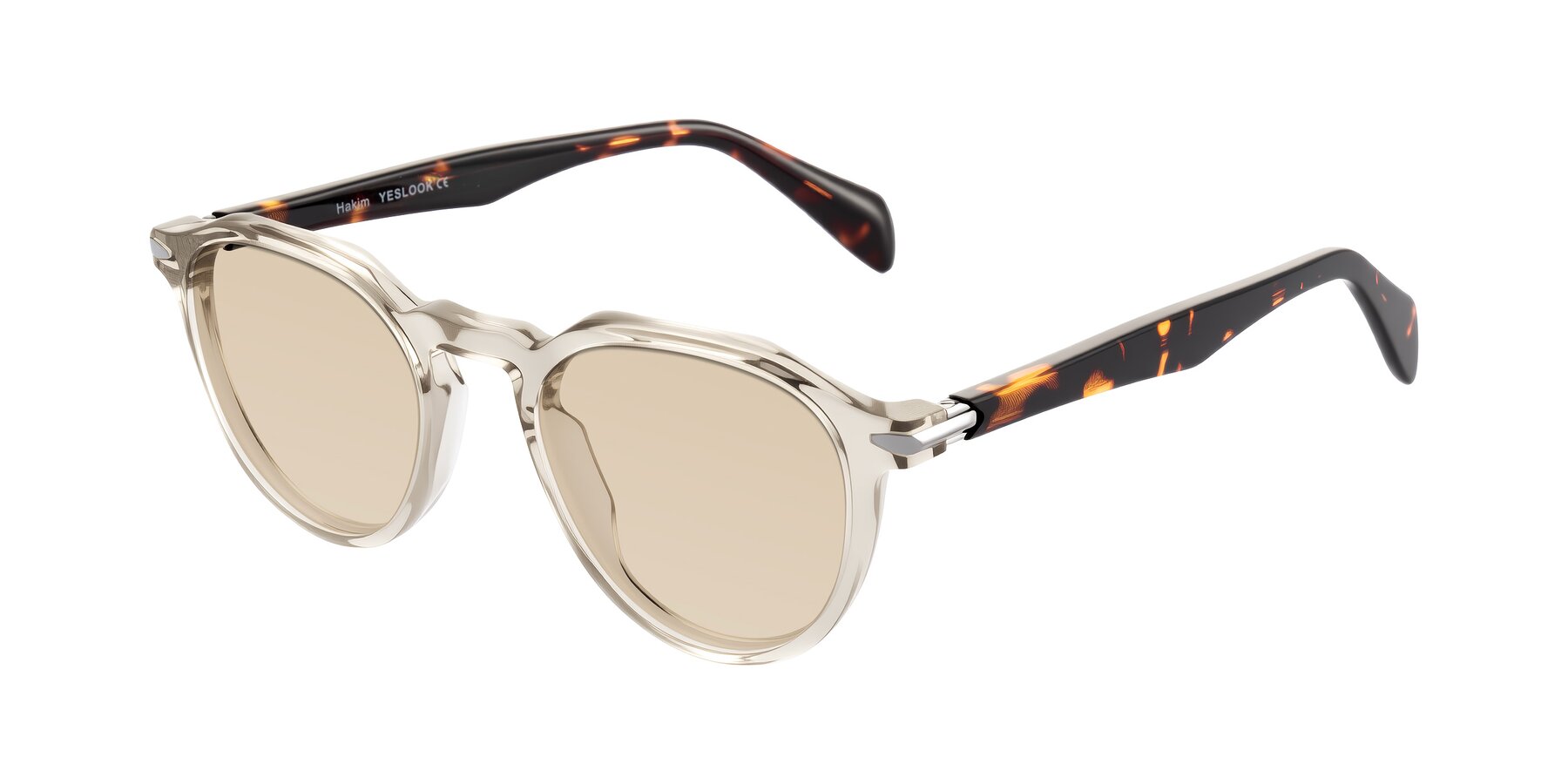 Angle of Hakim in Champagne/Tortoise with Light Brown Tinted Lenses