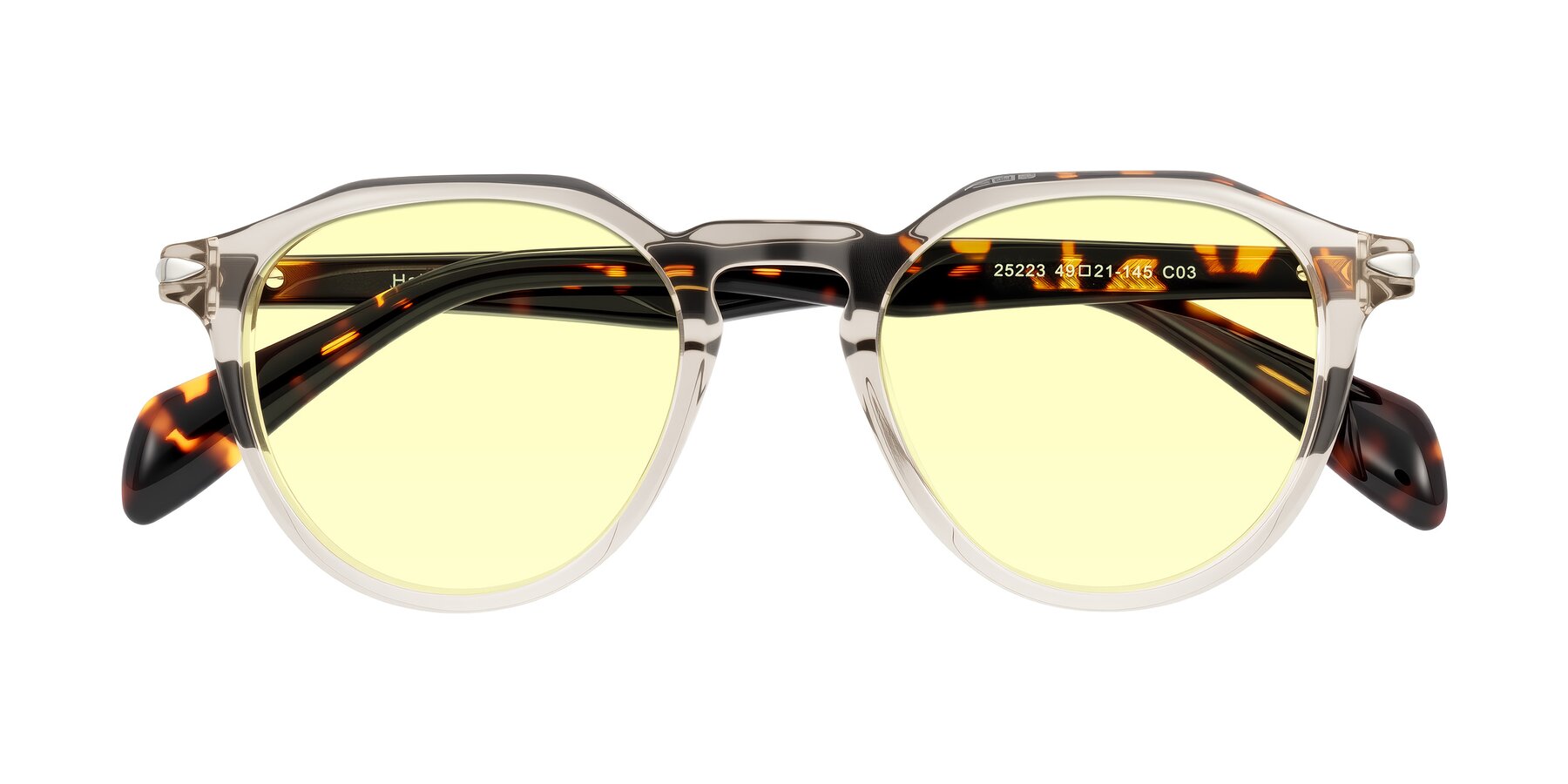 Folded Front of Hakim in Champagne/Tortoise with Light Yellow Tinted Lenses