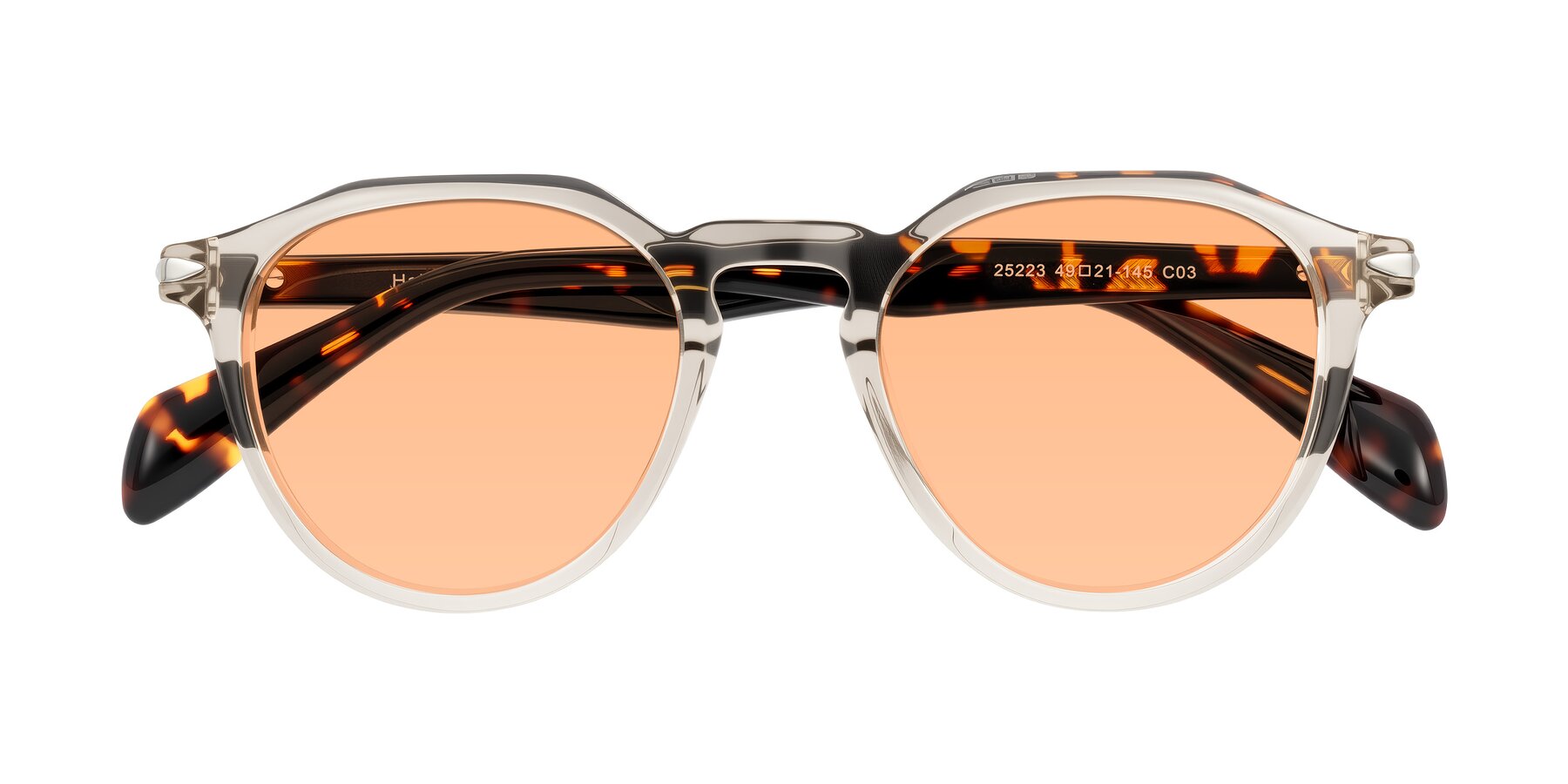 Folded Front of Hakim in Champagne/Tortoise with Light Orange Tinted Lenses