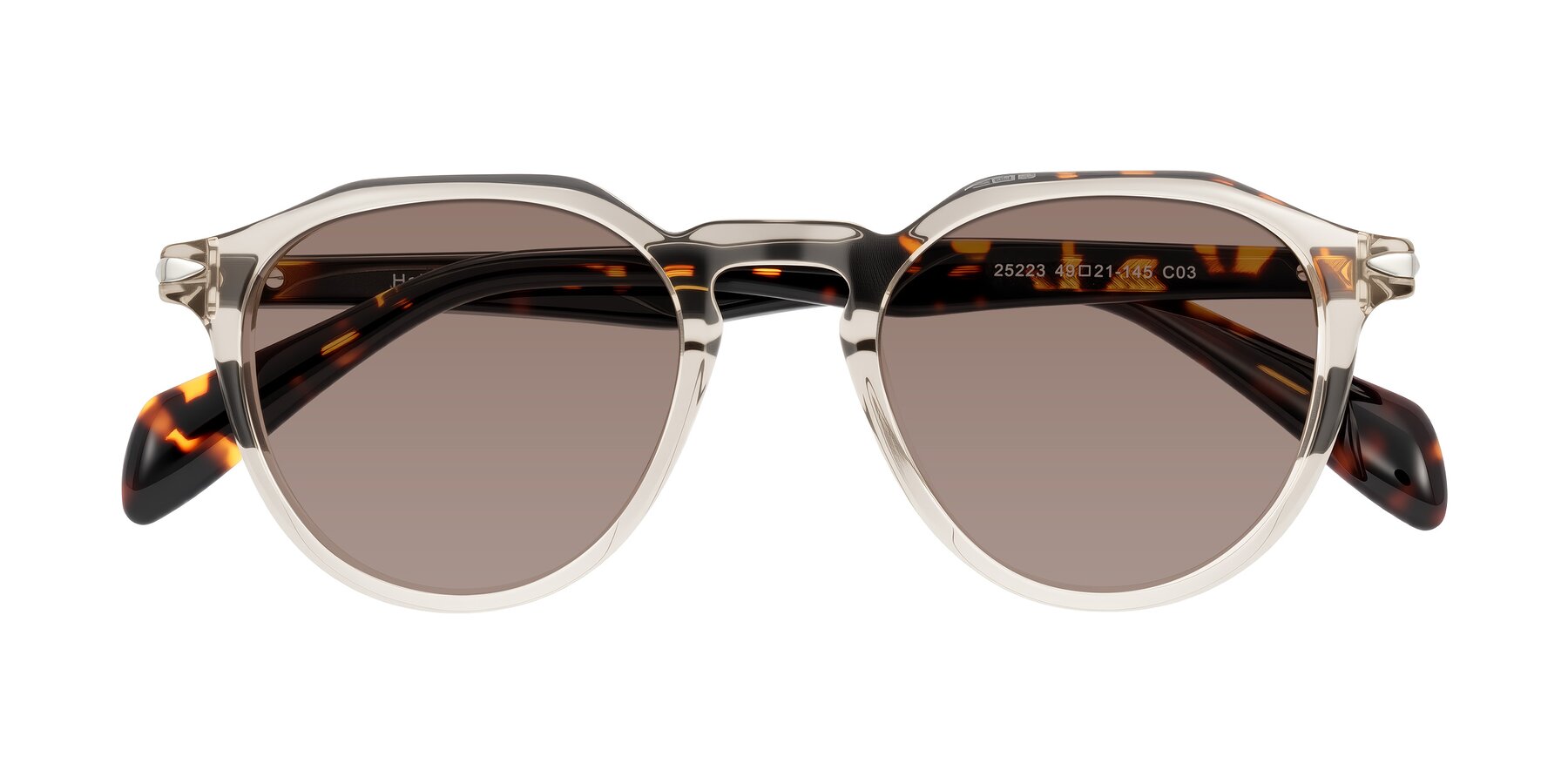Folded Front of Hakim in Champagne/Tortoise with Medium Brown Tinted Lenses