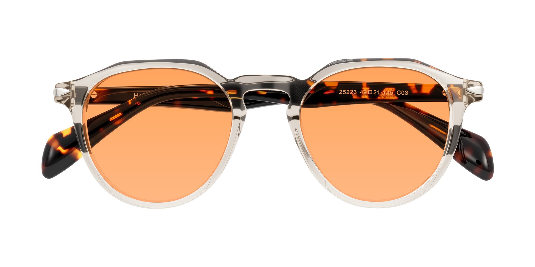 Folded Front of Hakim in Champagne/Tortoise with Medium Orange Tinted Lenses