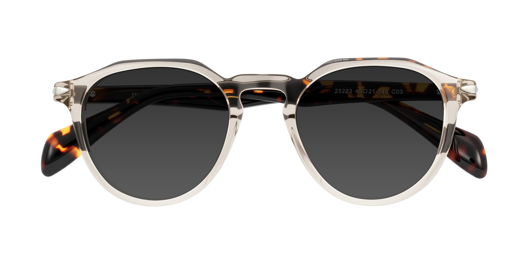 Folded Front of Hakim in Champagne/Tortoise with Gray Tinted Lenses