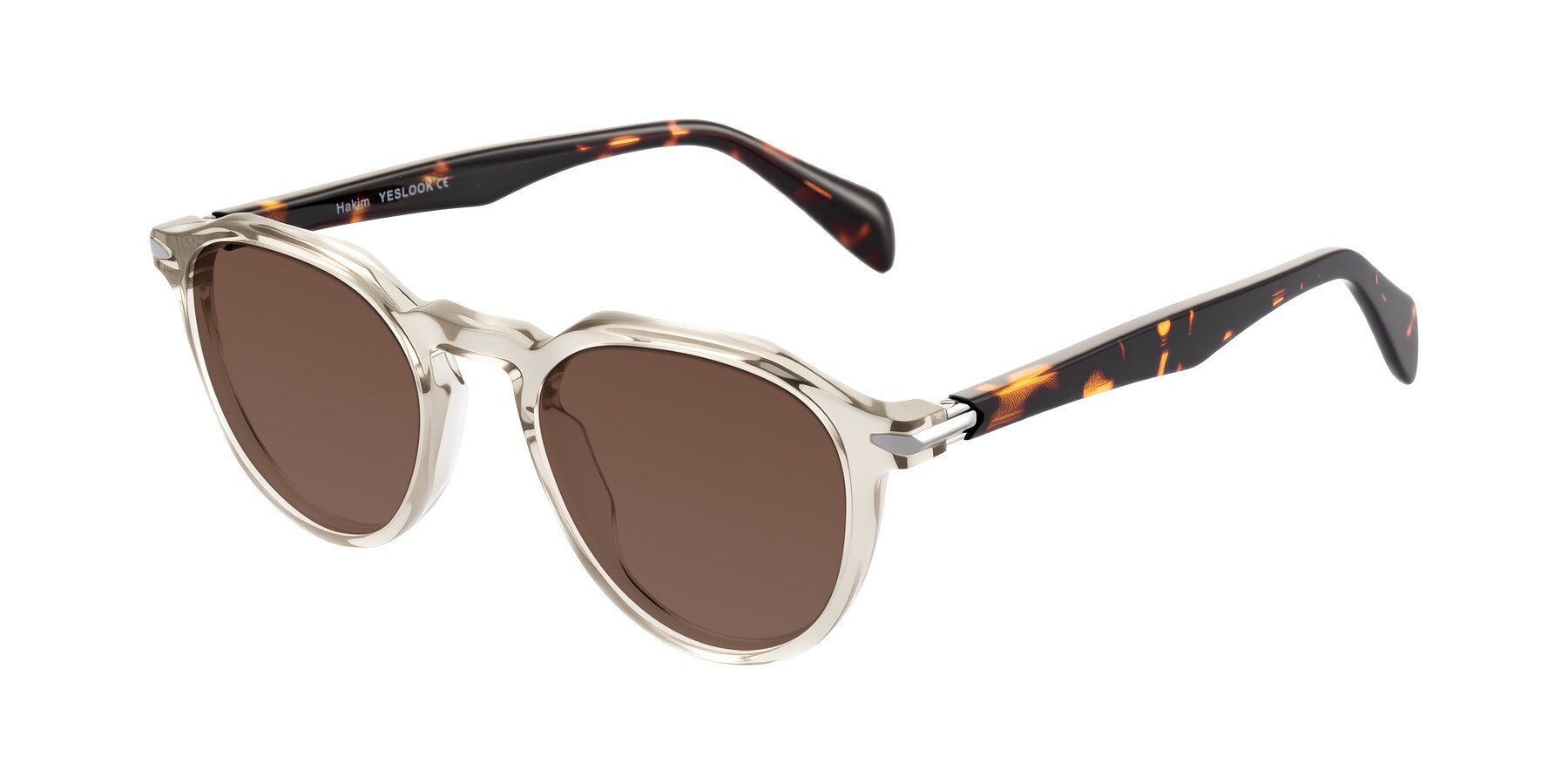 Angle of Hakim in Champagne/Tortoise with Brown Tinted Lenses
