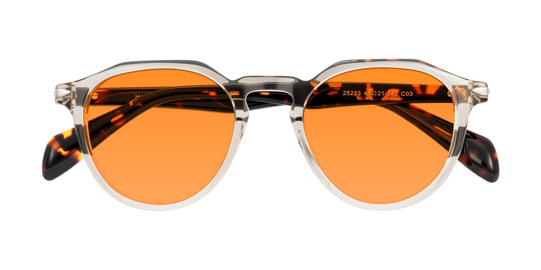 Folded Front of Hakim in Champagne/Tortoise with Orange Tinted Lenses