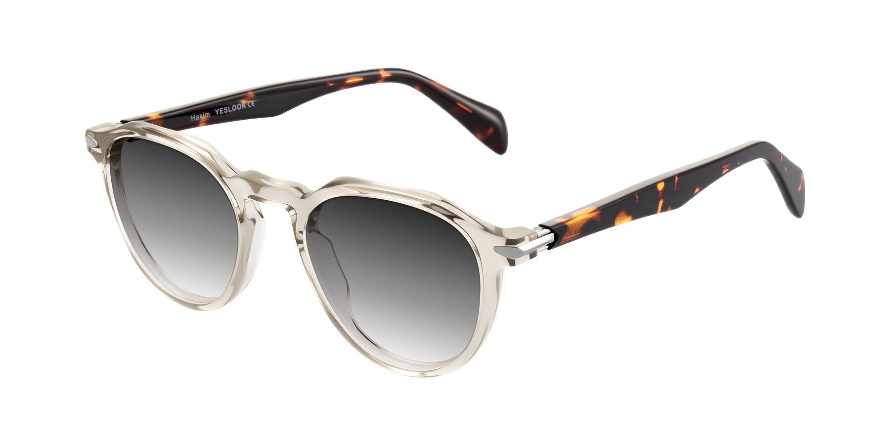 Angle of Hakim in Champagne/Tortoise with Gray Gradient Lenses