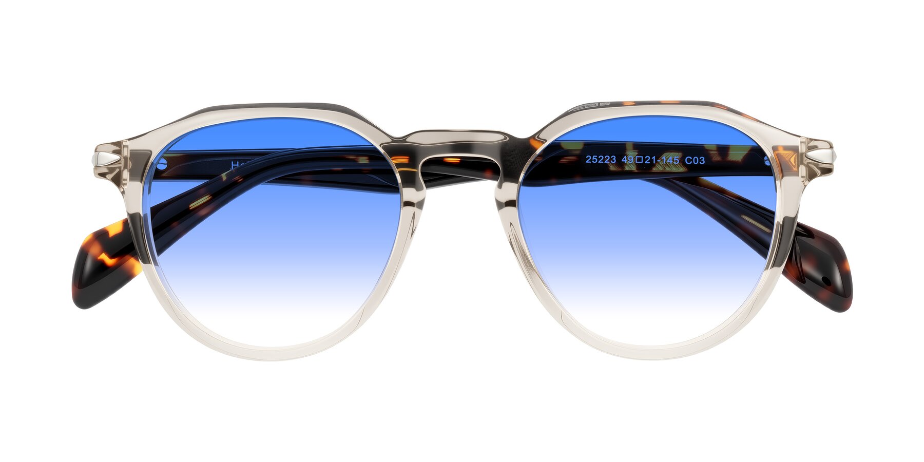 Folded Front of Hakim in Champagne/Tortoise with Blue Gradient Lenses