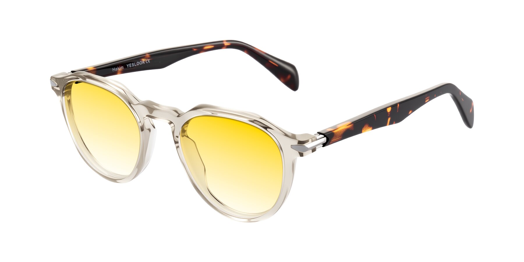 Angle of Hakim in Champagne/Tortoise with Yellow Gradient Lenses
