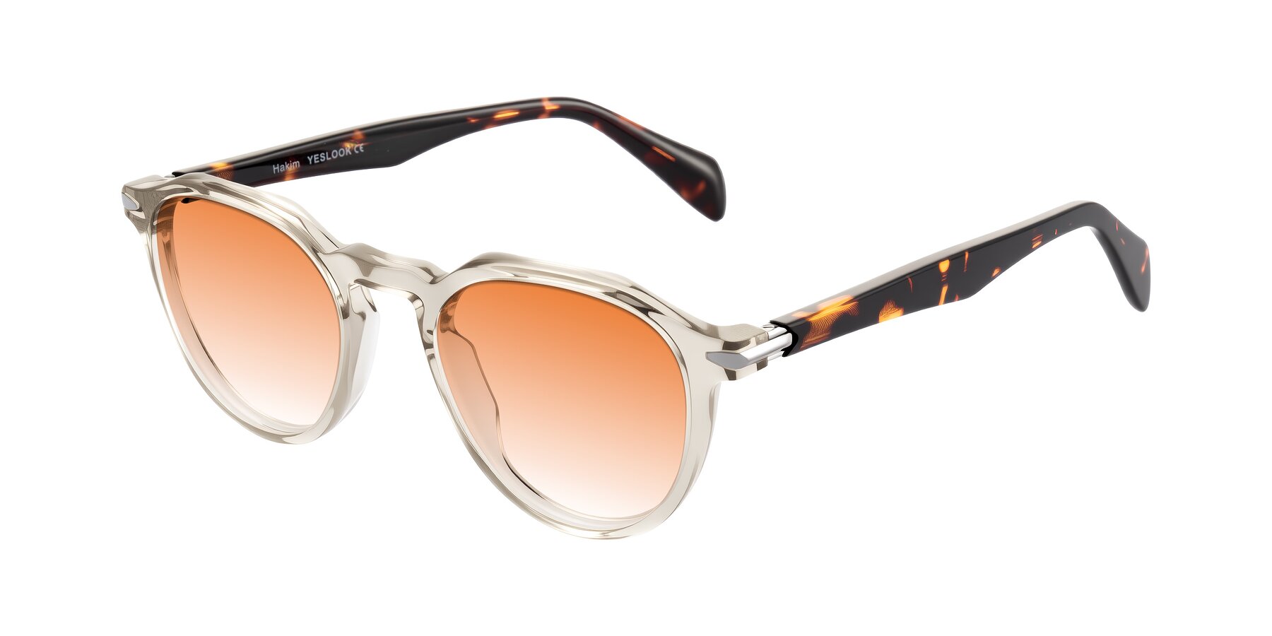 Angle of Hakim in Champagne/Tortoise with Orange Gradient Lenses