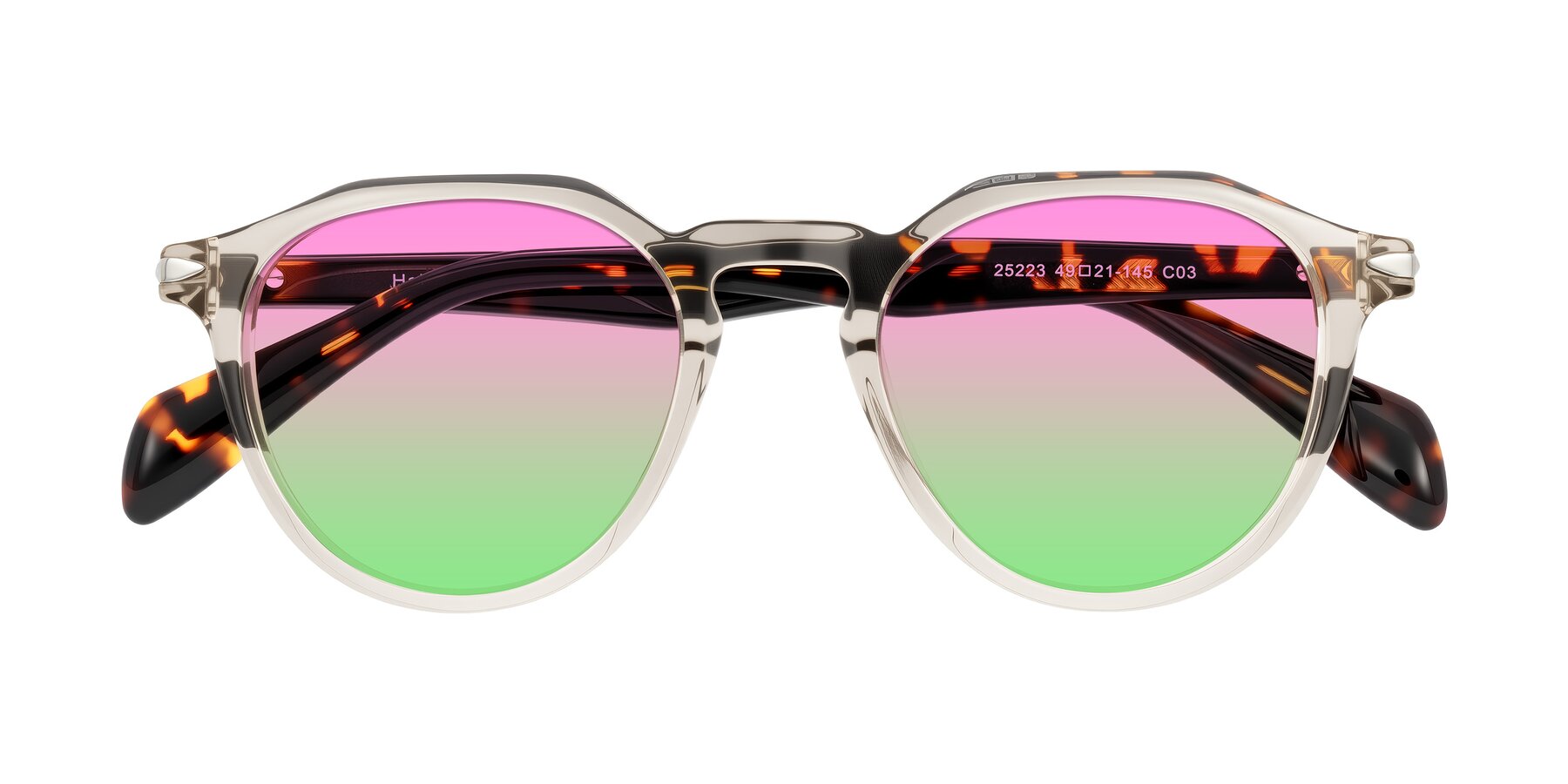 Folded Front of Hakim in Champagne/Tortoise with Pink / Green Gradient Lenses