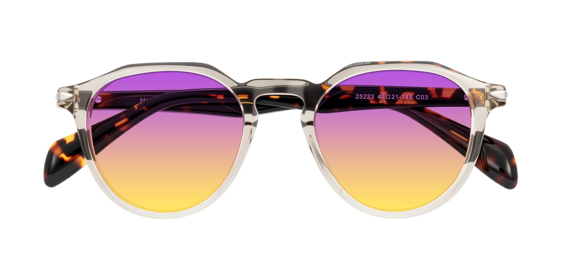 Folded Front of Hakim in Champagne/Tortoise with Purple / Yellow Gradient Lenses