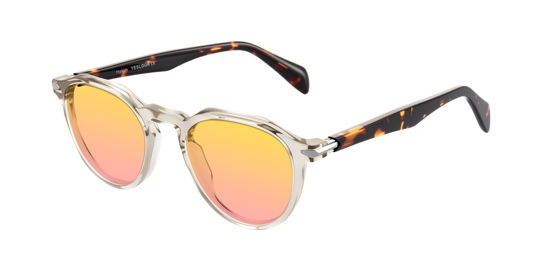 Angle of Hakim in Champagne/Tortoise with Yellow / Pink Gradient Lenses