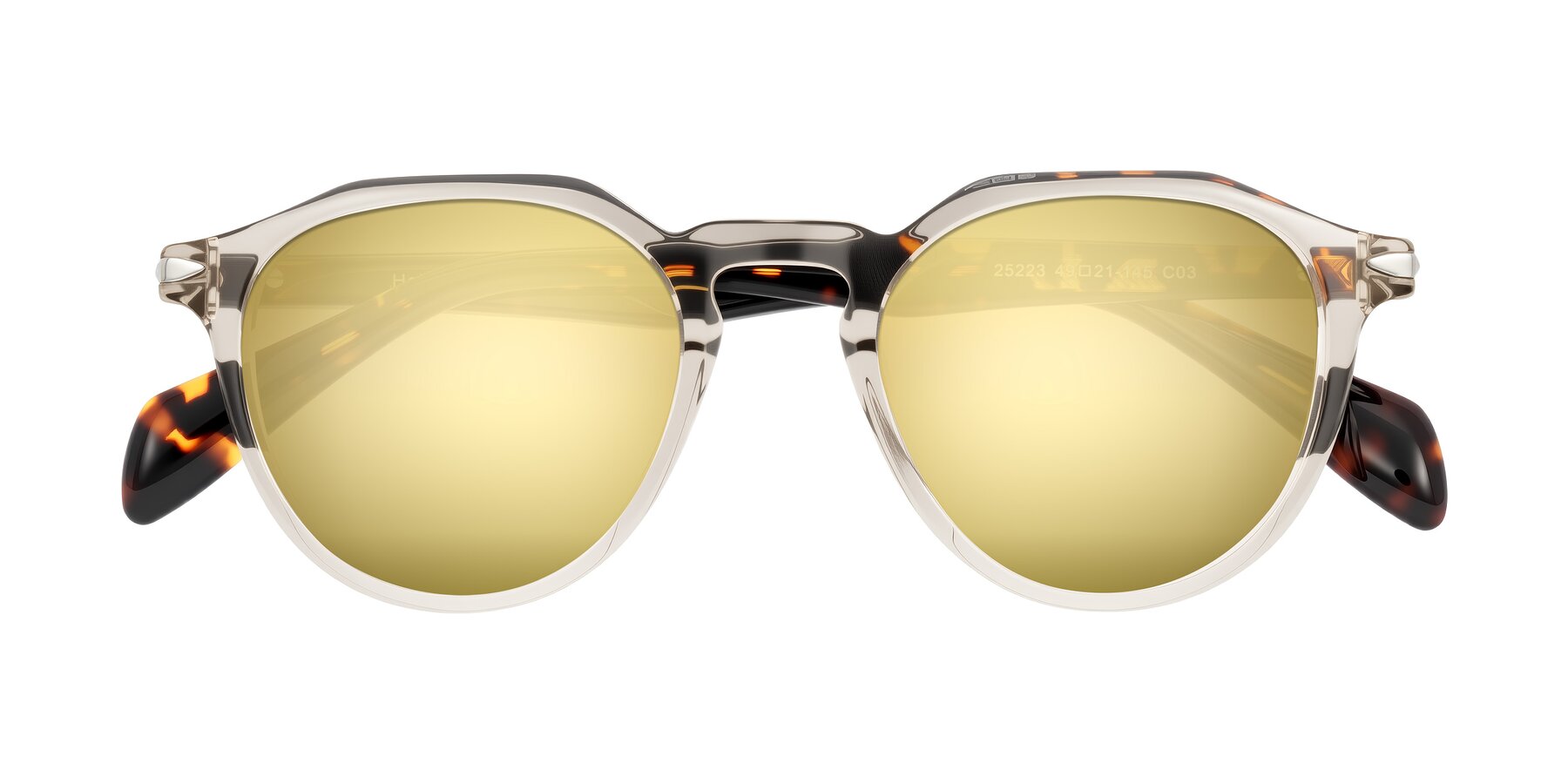 Folded Front of Hakim in Champagne/Tortoise with Gold Mirrored Lenses