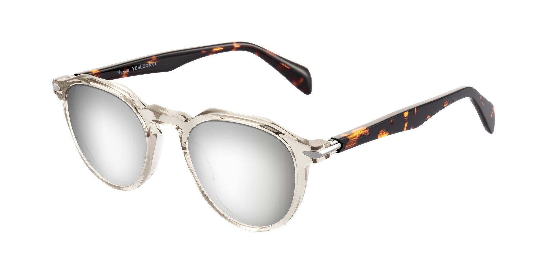 Angle of Hakim in Champagne/Tortoise with Silver Mirrored Lenses