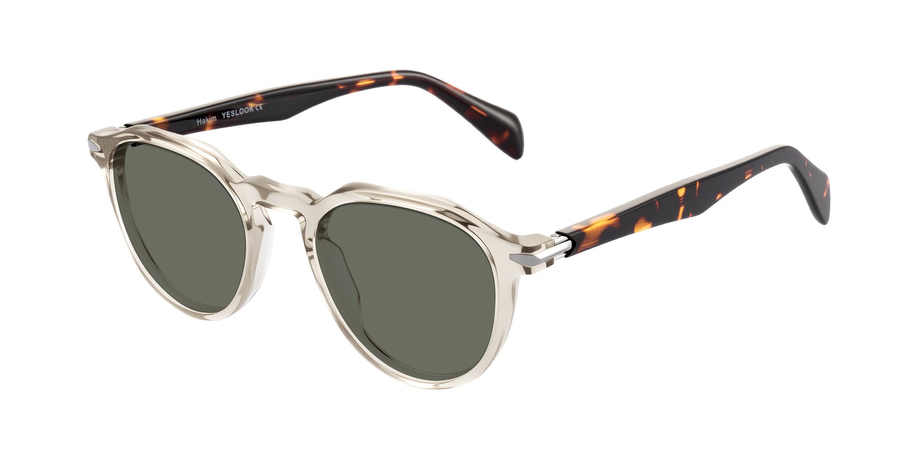 Angle of Hakim in Champagne/Tortoise with Gray Polarized Lenses