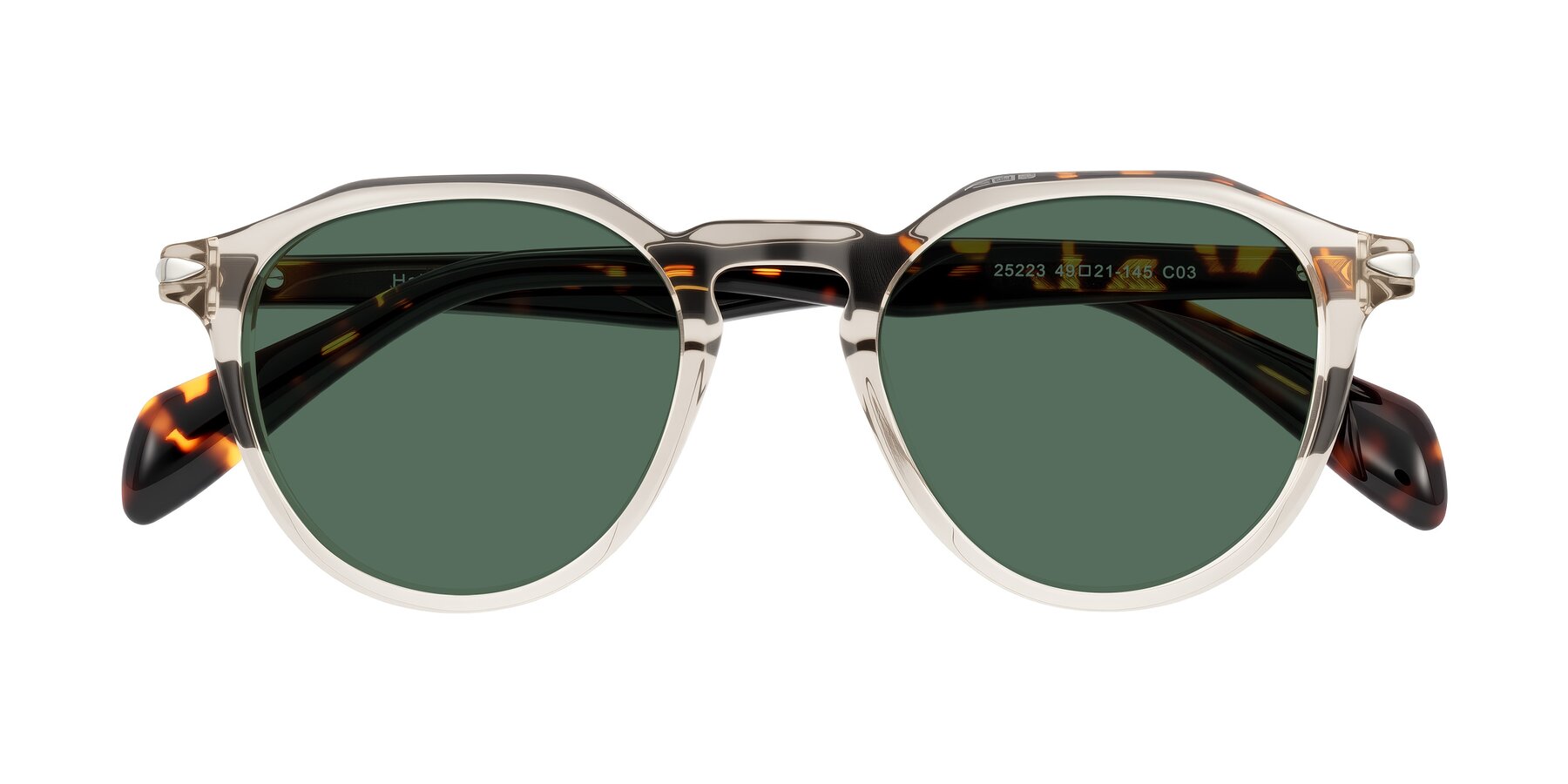 Folded Front of Hakim in Champagne/Tortoise with Green Polarized Lenses