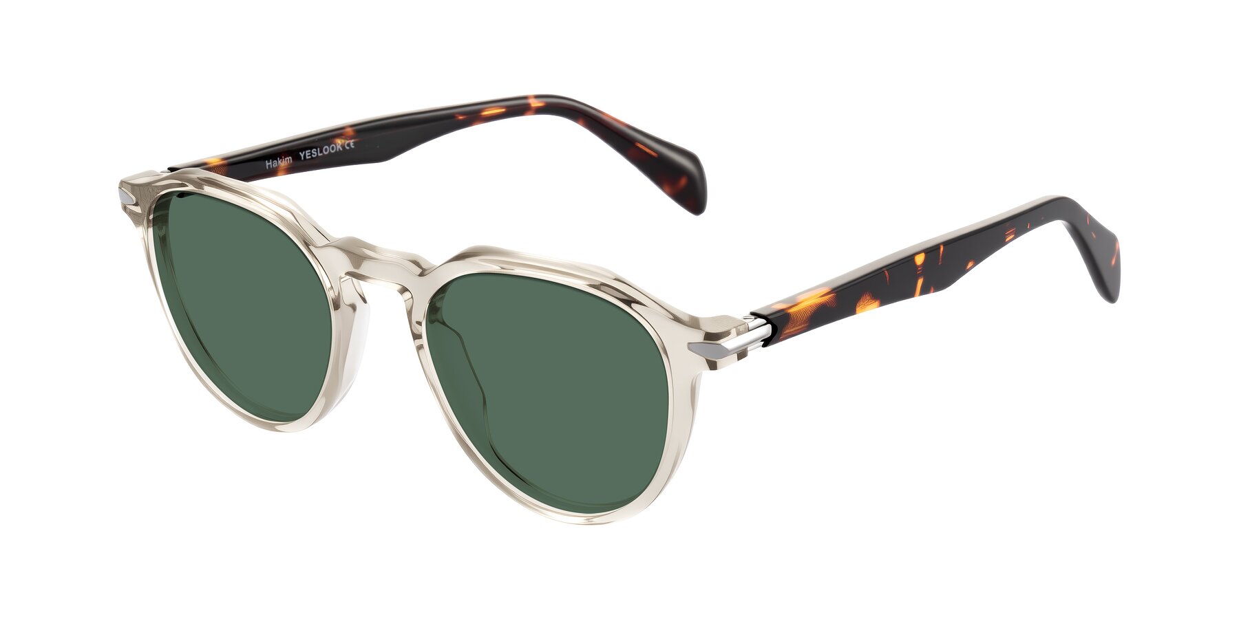Angle of Hakim in Champagne/Tortoise with Green Polarized Lenses