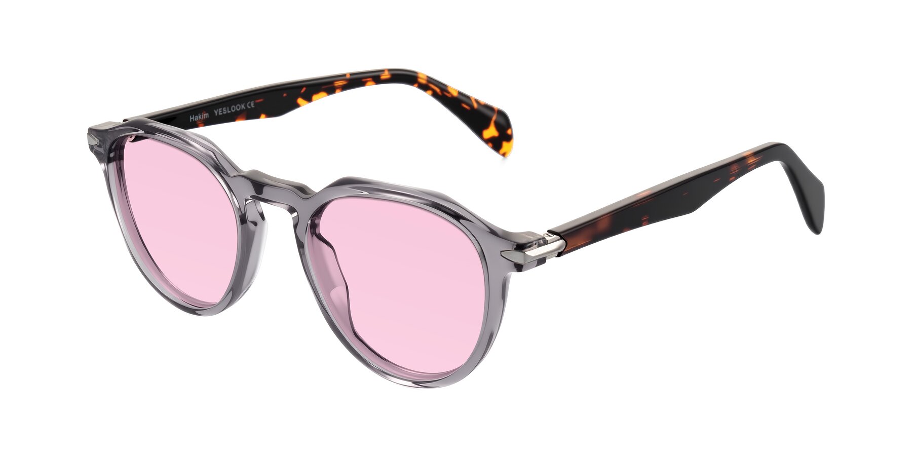 Angle of Hakim in Crystal Gray Blue/Tortoise with Light Pink Tinted Lenses