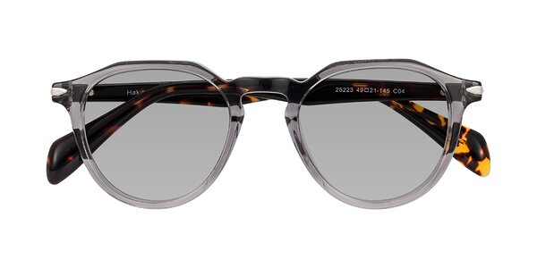 Front of Hakim in Crystal Gray Blue/Tortoise
