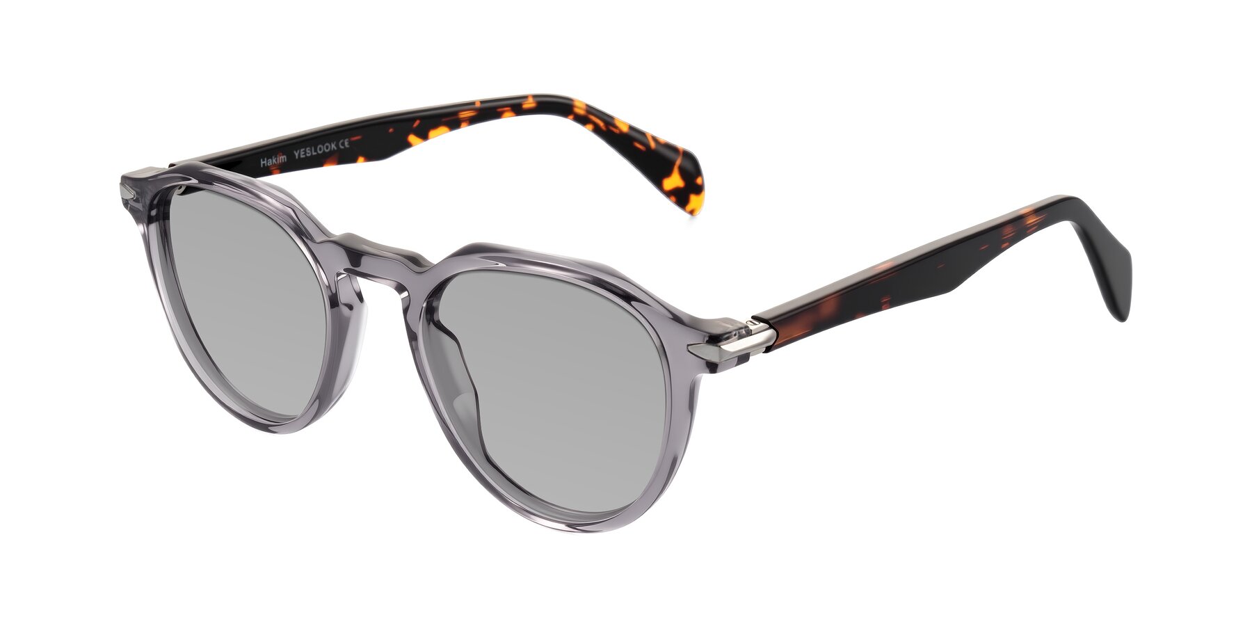 Angle of Hakim in Crystal Gray Blue/Tortoise with Light Gray Tinted Lenses
