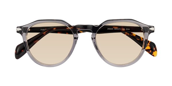 Front of Hakim in Crystal Gray Blue/Tortoise