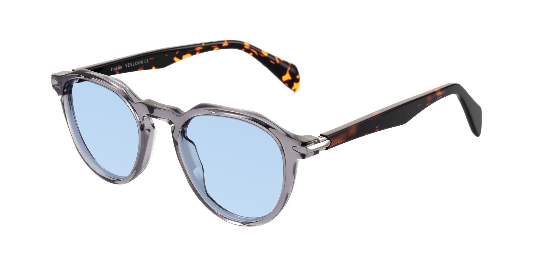 Angle of Hakim in Crystal Gray Blue/Tortoise with Light Blue Tinted Lenses
