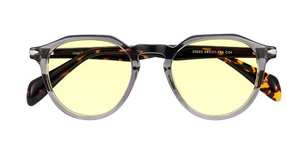 Front of Hakim in Crystal Gray Blue/Tortoise