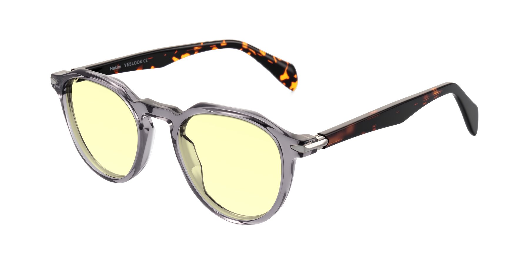 Angle of Hakim in Crystal Gray Blue/Tortoise with Light Yellow Tinted Lenses