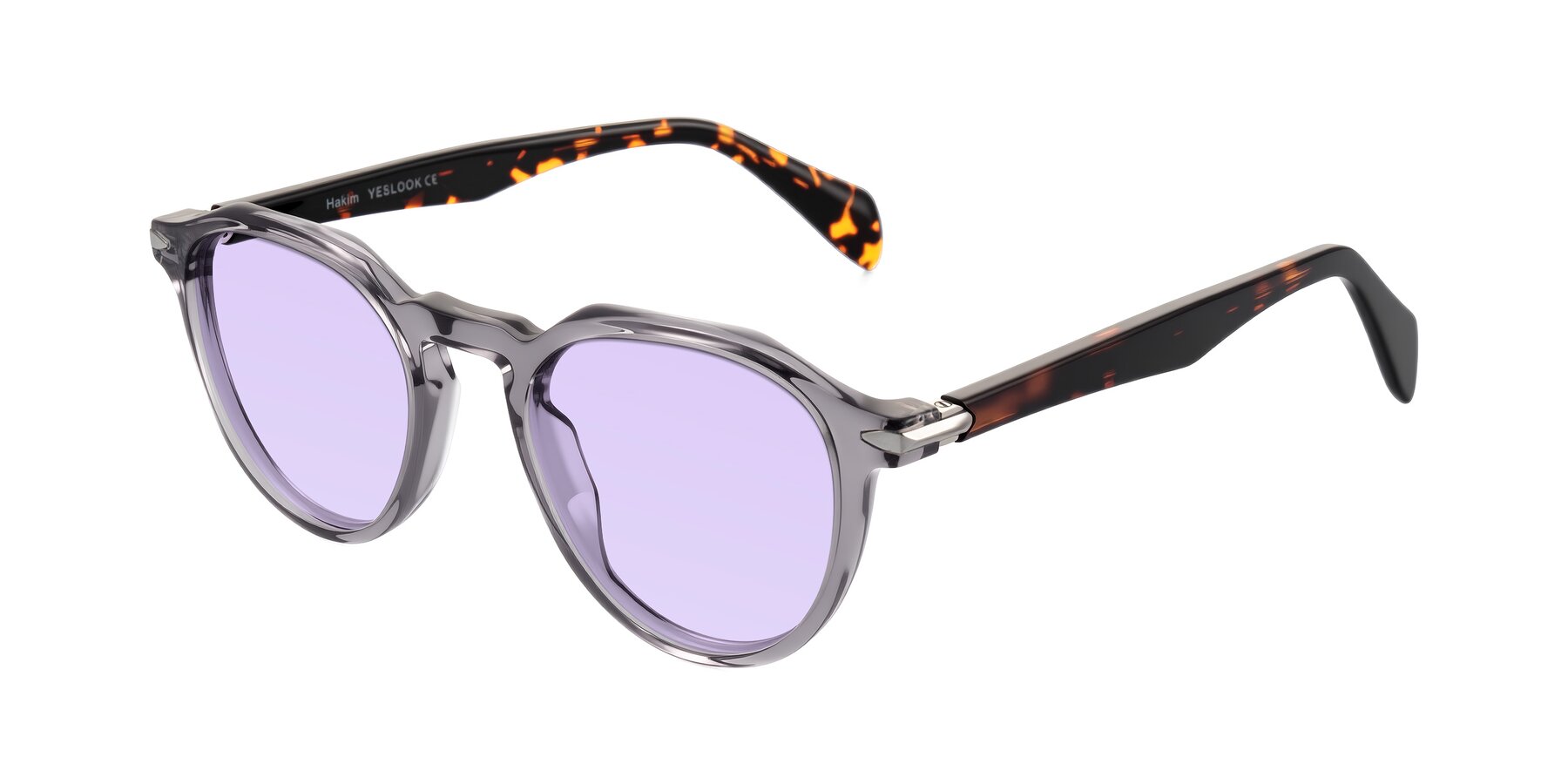 Angle of Hakim in Crystal Gray Blue/Tortoise with Light Purple Tinted Lenses