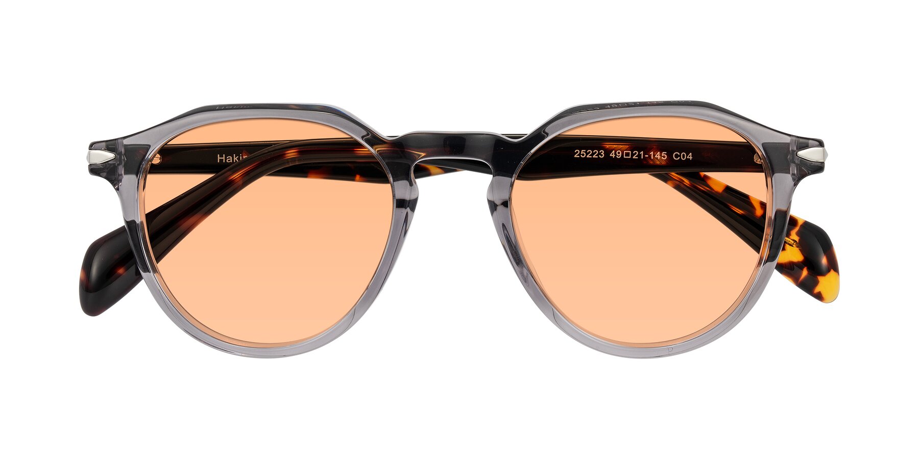 Folded Front of Hakim in Crystal Gray Blue/Tortoise with Light Orange Tinted Lenses
