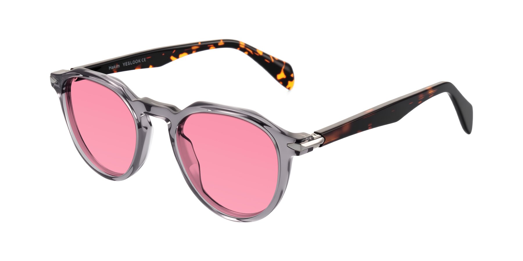 Angle of Hakim in Crystal Gray Blue/Tortoise with Pink Tinted Lenses