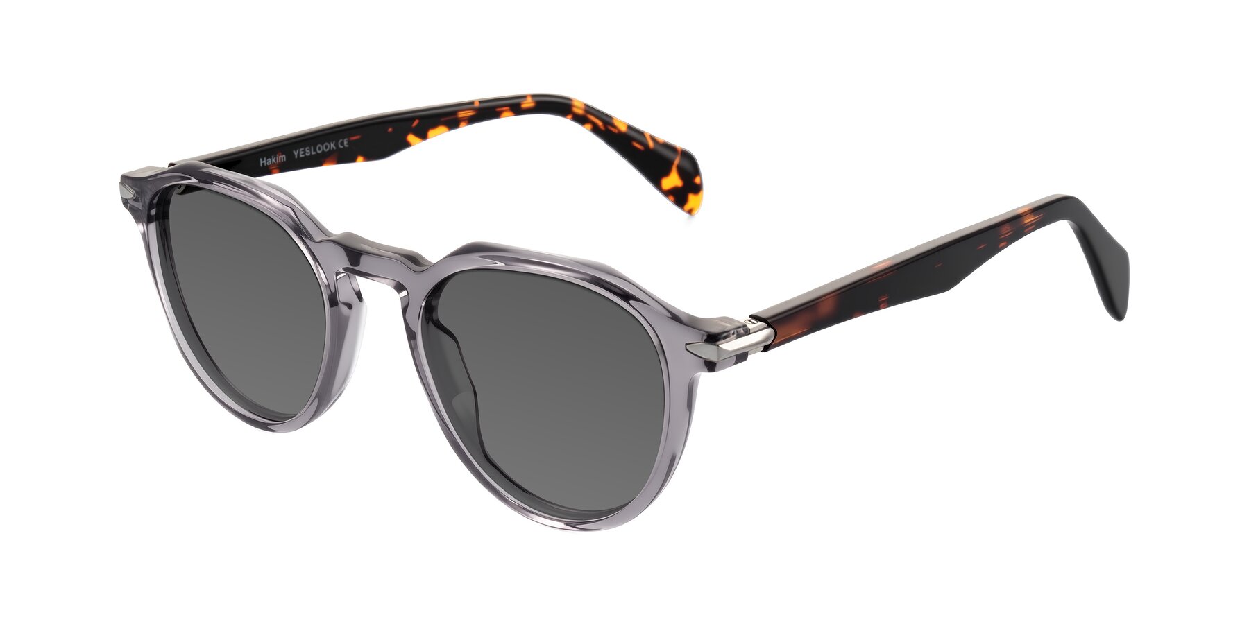 Angle of Hakim in Crystal Gray Blue/Tortoise with Medium Gray Tinted Lenses