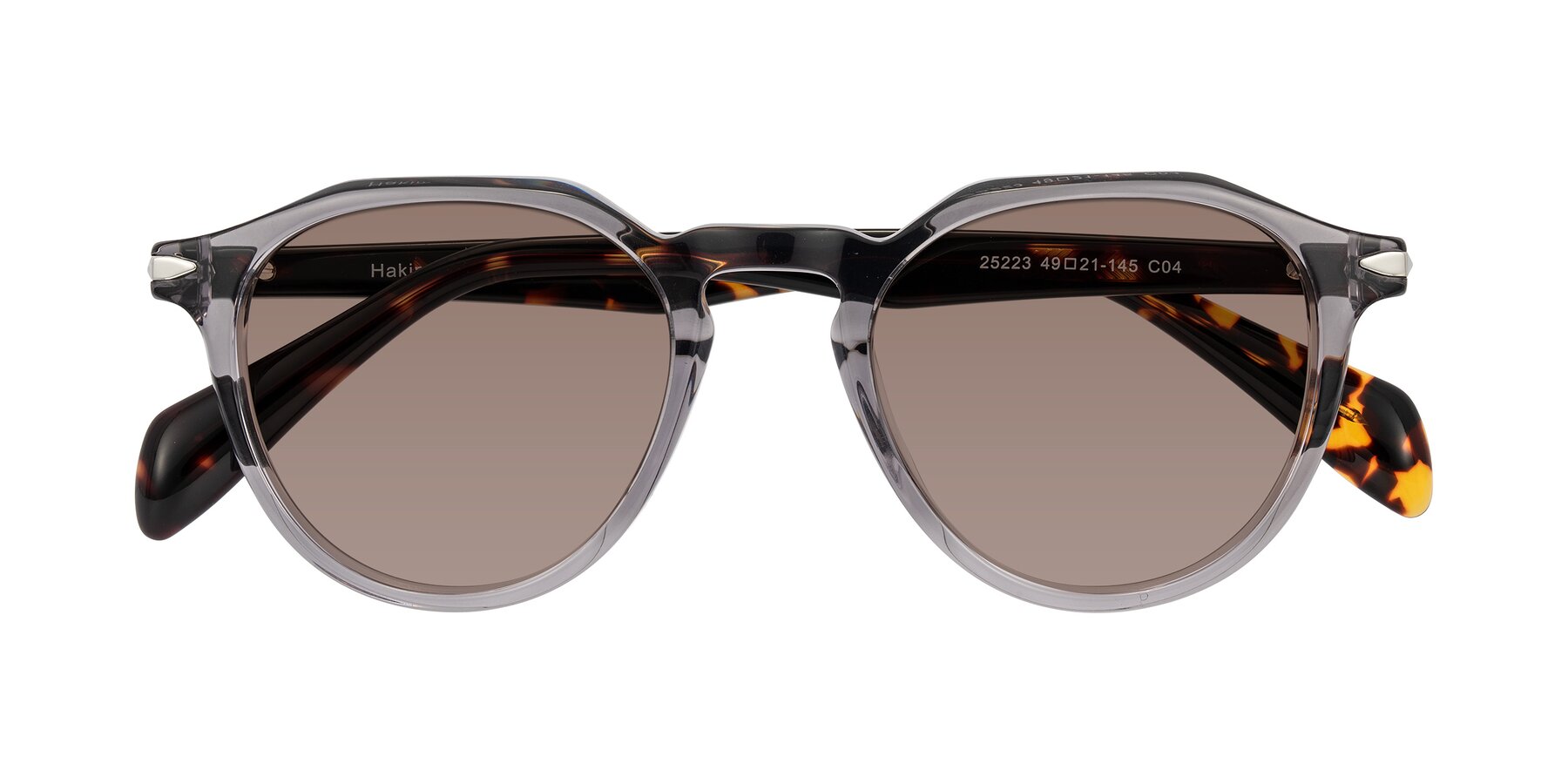 Folded Front of Hakim in Crystal Gray Blue/Tortoise with Medium Brown Tinted Lenses