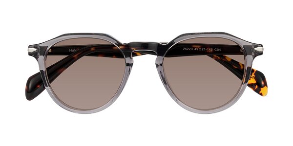 Front of Hakim in Crystal Gray Blue/Tortoise