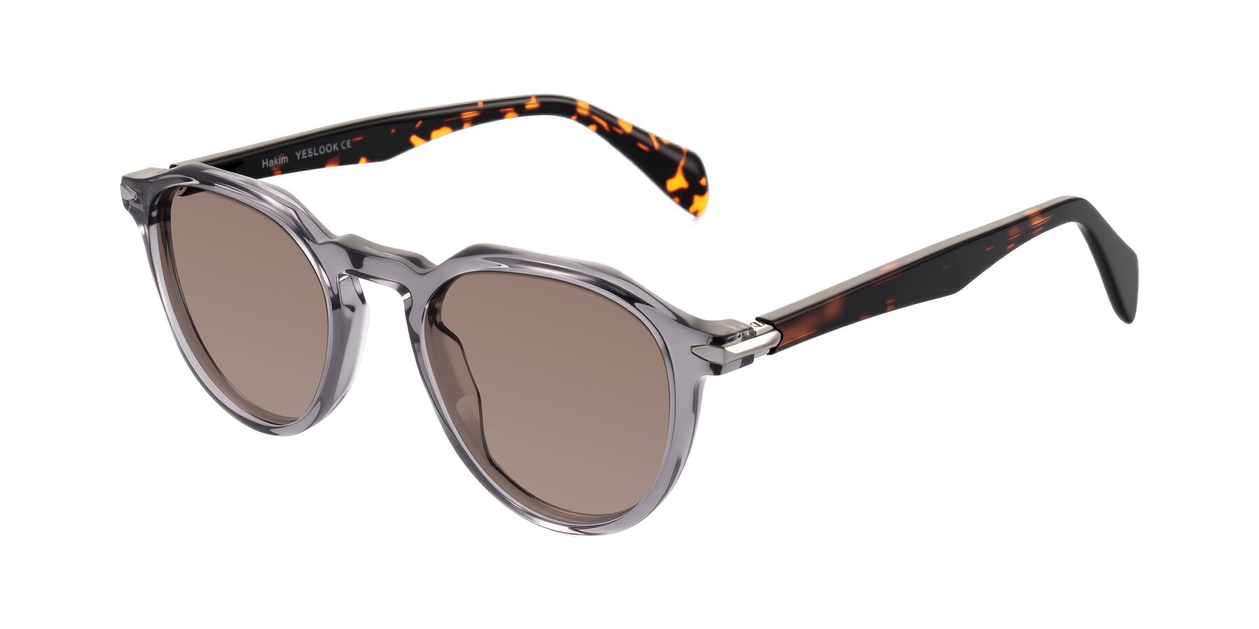 Angle of Hakim in Crystal Gray Blue/Tortoise with Medium Brown Tinted Lenses