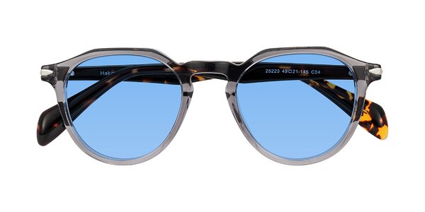 Front of Hakim in Crystal Gray Blue/Tortoise