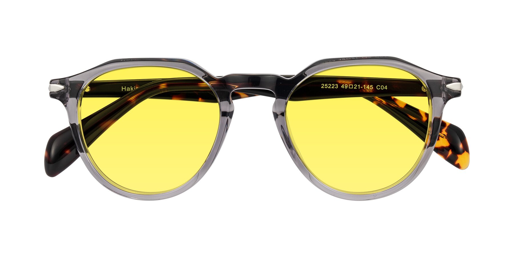 Folded Front of Hakim in Crystal Gray Blue/Tortoise with Medium Yellow Tinted Lenses