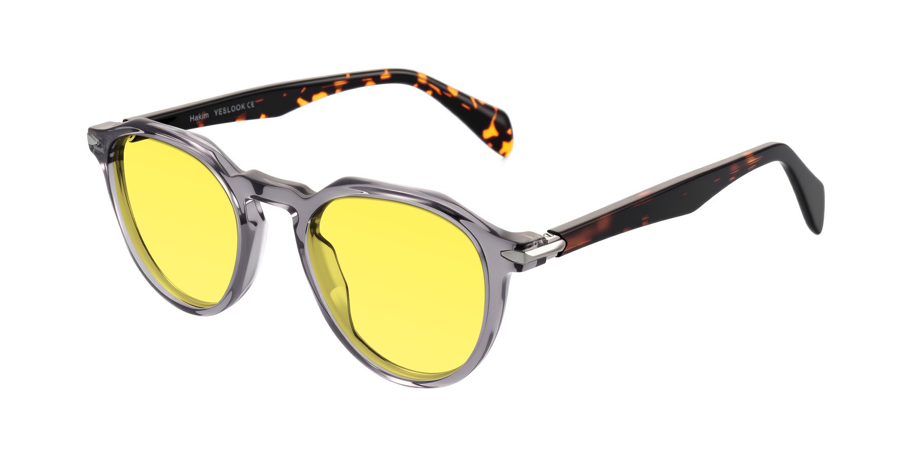 Angle of Hakim in Crystal Gray Blue/Tortoise with Medium Yellow Tinted Lenses
