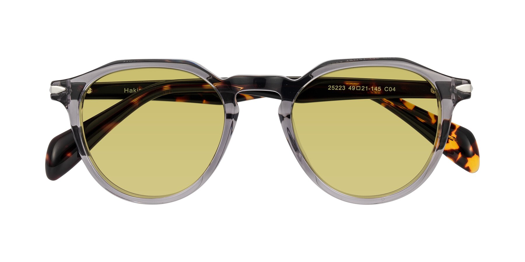 Folded Front of Hakim in Crystal Gray Blue/Tortoise with Medium Champagne Tinted Lenses