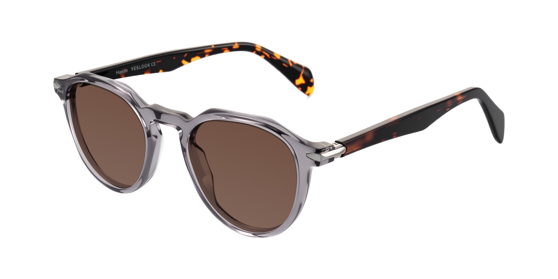 Angle of Hakim in Crystal Gray Blue/Tortoise with Brown Tinted Lenses
