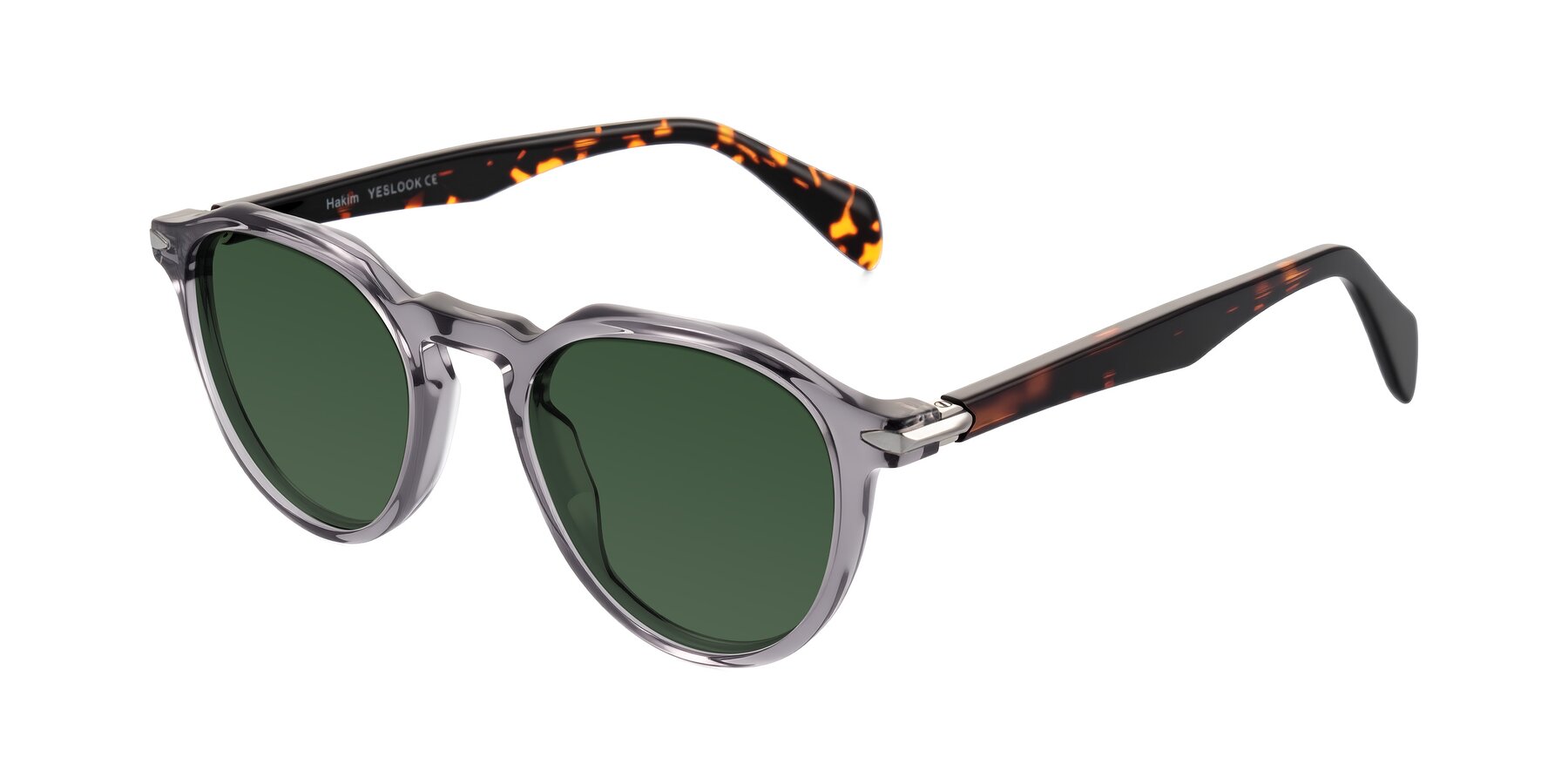 Angle of Hakim in Crystal Gray Blue/Tortoise with Green Tinted Lenses