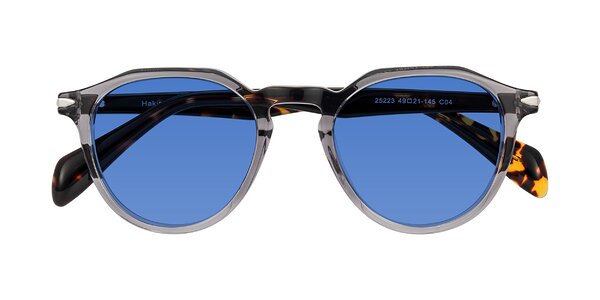 Front of Hakim in Crystal Gray Blue/Tortoise