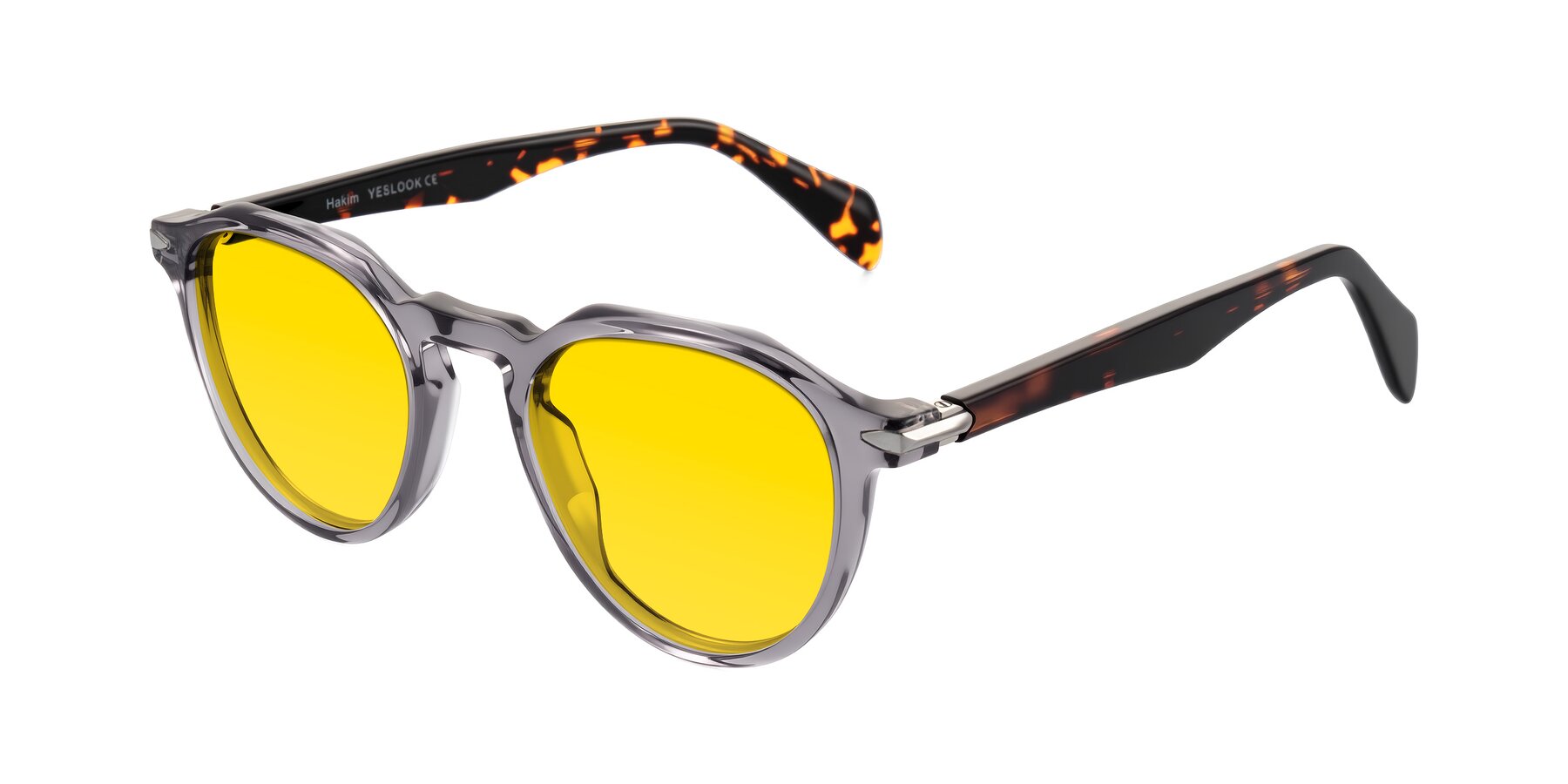 Angle of Hakim in Crystal Gray Blue/Tortoise with Yellow Tinted Lenses