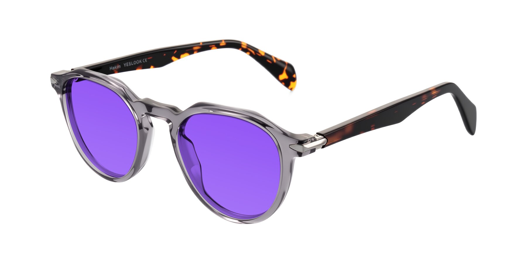 Angle of Hakim in Crystal Gray Blue/Tortoise with Purple Tinted Lenses