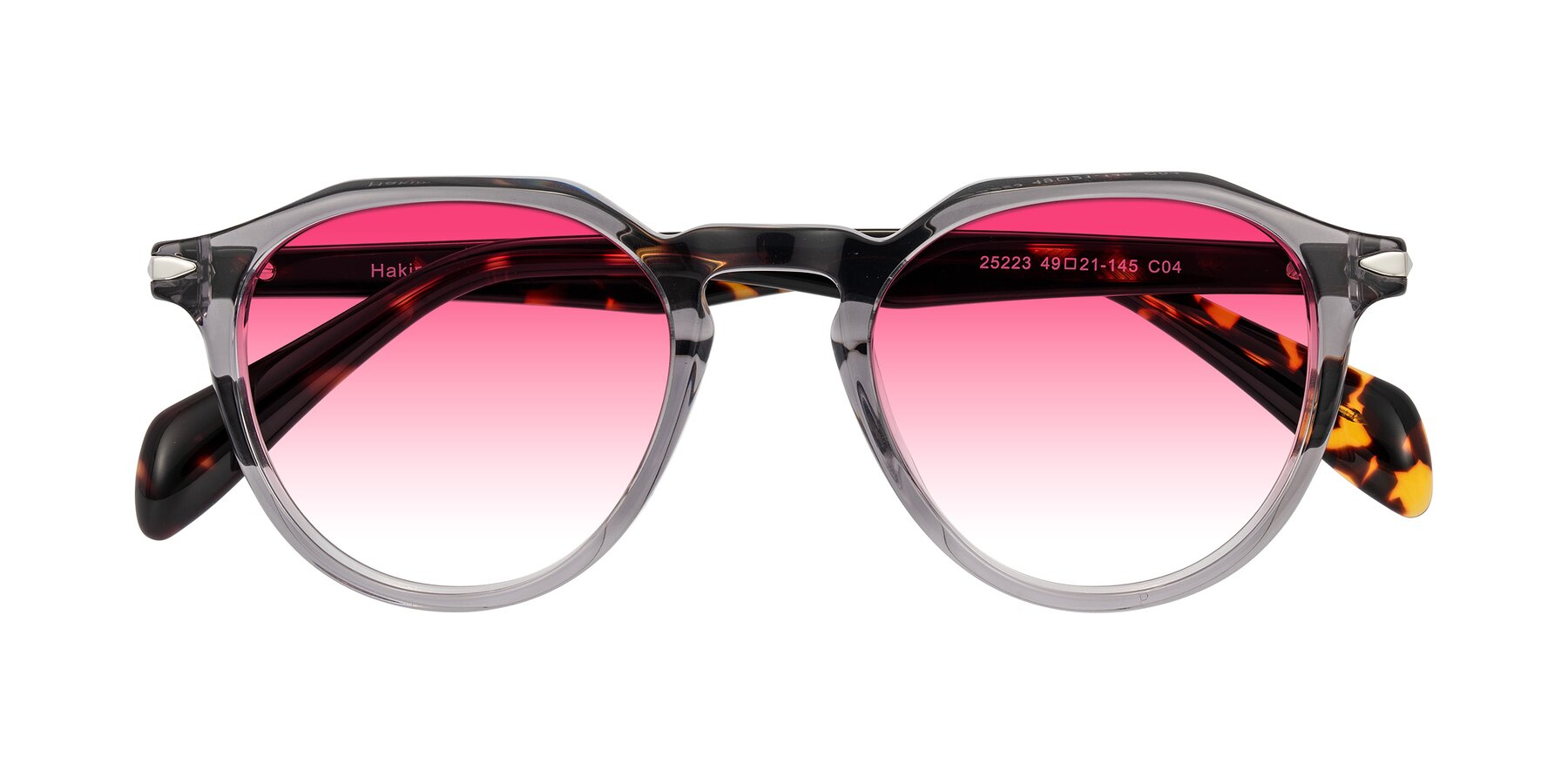 Folded Front of Hakim in Crystal Gray Blue/Tortoise with Pink Gradient Lenses