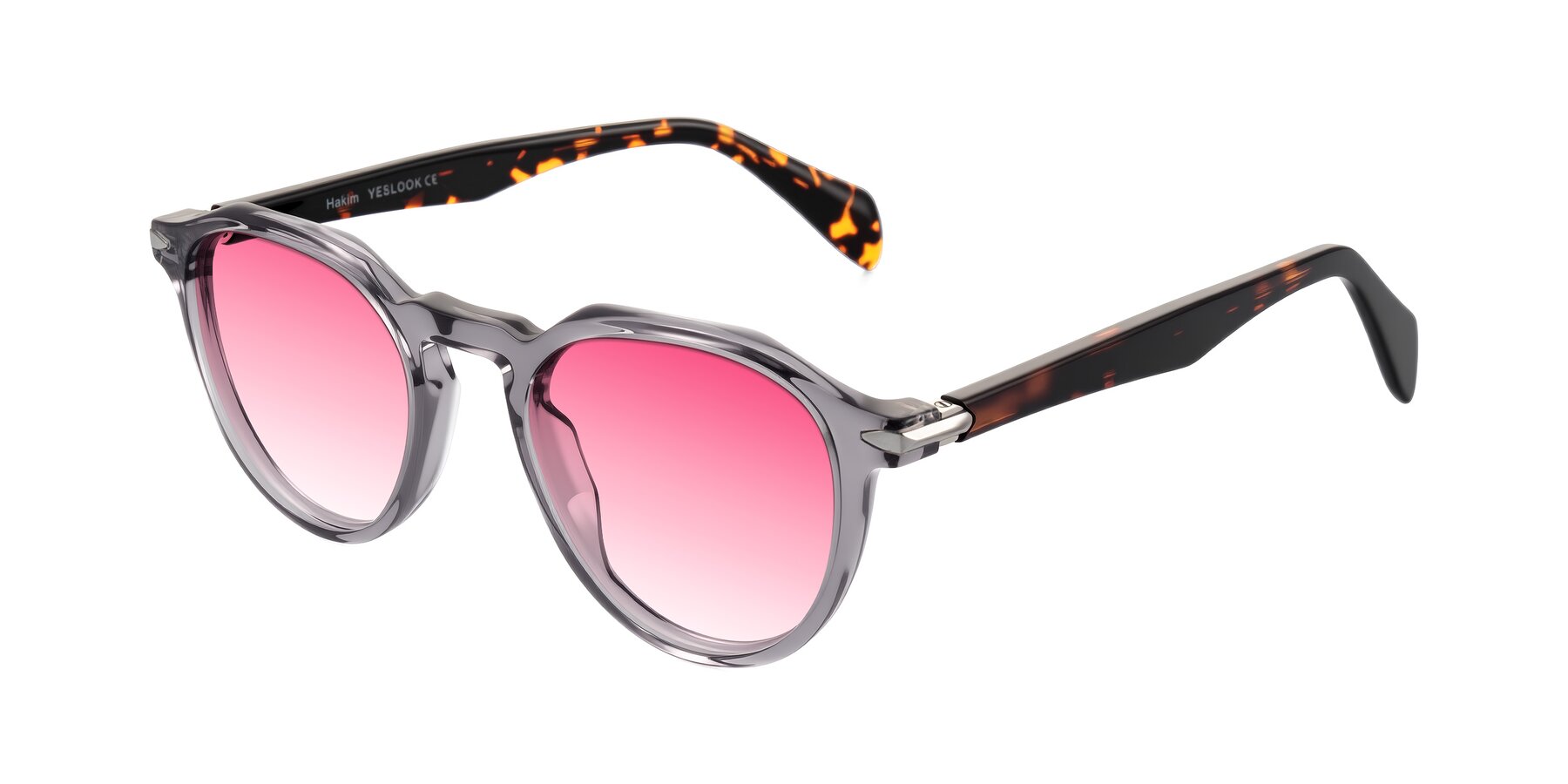 Angle of Hakim in Crystal Gray Blue/Tortoise with Pink Gradient Lenses