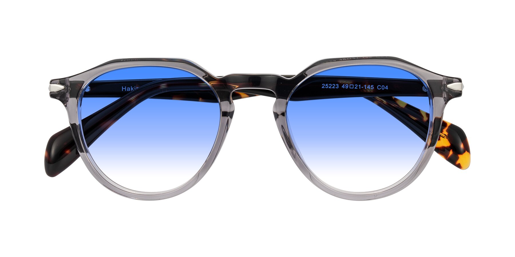 Folded Front of Hakim in Crystal Gray Blue/Tortoise with Blue Gradient Lenses