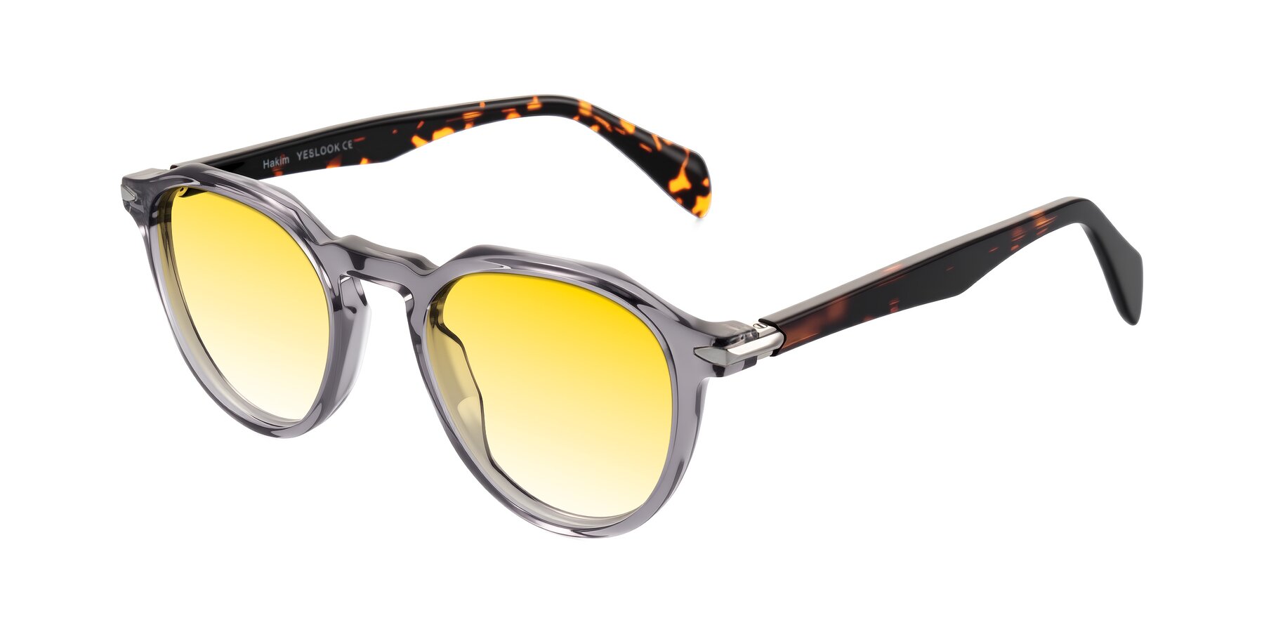 Angle of Hakim in Crystal Gray Blue/Tortoise with Yellow Gradient Lenses