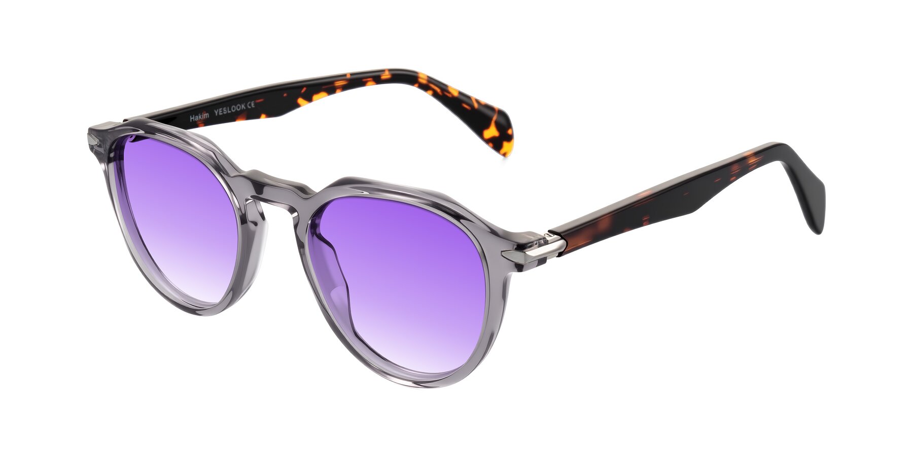 Angle of Hakim in Crystal Gray Blue/Tortoise with Purple Gradient Lenses